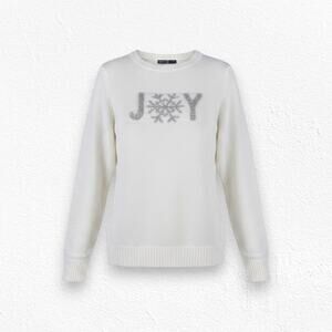 Signature Collection Ivory Silver Metallic Joy Crewneck Snowflake Sweater Large